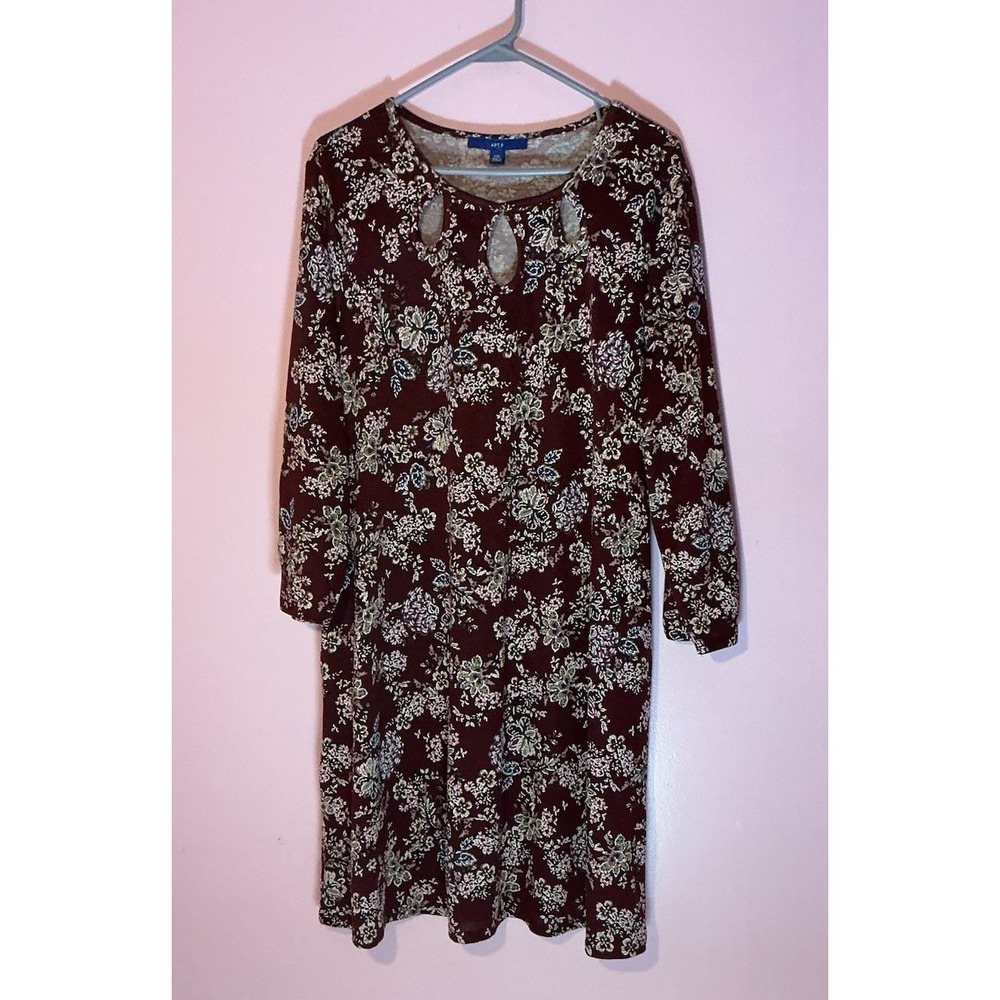 Apt 9 Womens 3/4 Sleeve Knee Length Burgundy Floral Dress Size XXL